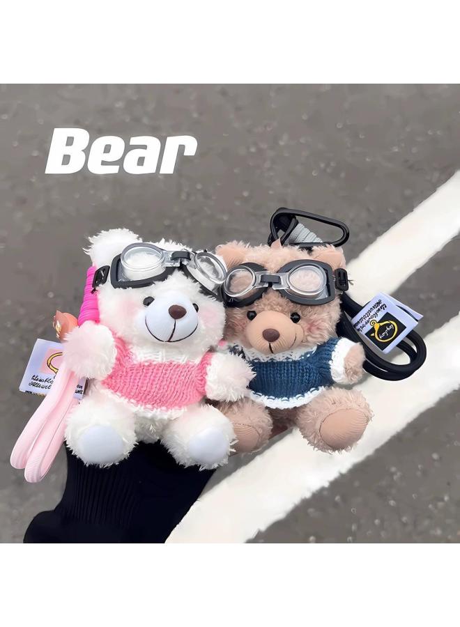 Ins Cyber Celebrity Pilot Bear Plush Pendant Creative Doll Cauchy Bear Doll Keychain Bag Hanging Gift-Color:Brown Bear [black And Green]-Height:15cm - Image 4