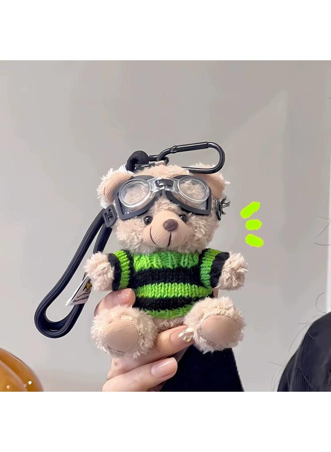 Ins Cyber Celebrity Pilot Bear Plush Pendant Creative Doll Cauchy Bear Doll Keychain Bag Hanging Gift-Color:Brown Bear [black And Green]-Height:15cm - Image 3