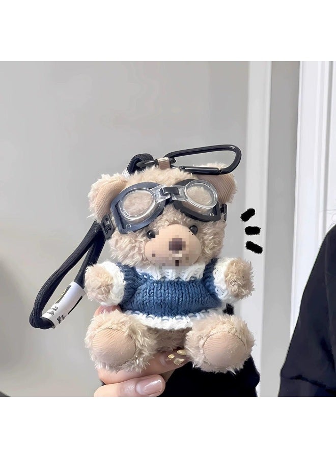 Ins Cyber Celebrity Pilot Bear Plush Pendant Creative Doll Cauchy Bear Doll Keychain Bag Hanging Gift-Color:Brown Bear [black And Green]-Height:15cm - Image 2