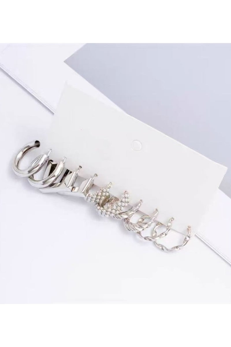 Goolsky Vintage Geometric Pearl Earring Set – 5-Piece Audrey Hepburn Inspired Hoops & Studs, Retro Minimalist Jewelry - Image 2