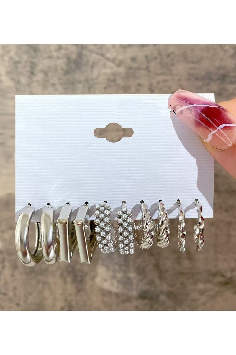 Goolsky Vintage Geometric Pearl Earring Set – 5-Piece Audrey Hepburn Inspired Hoops & Studs, Retro Minimalist Jewelry - Image 1