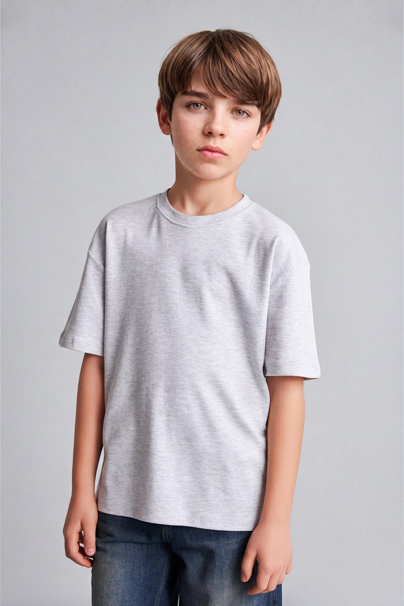 DeFacto Grey Boy Boy Oversize Crew Neck Basic T-Shirt Casual - Image 3