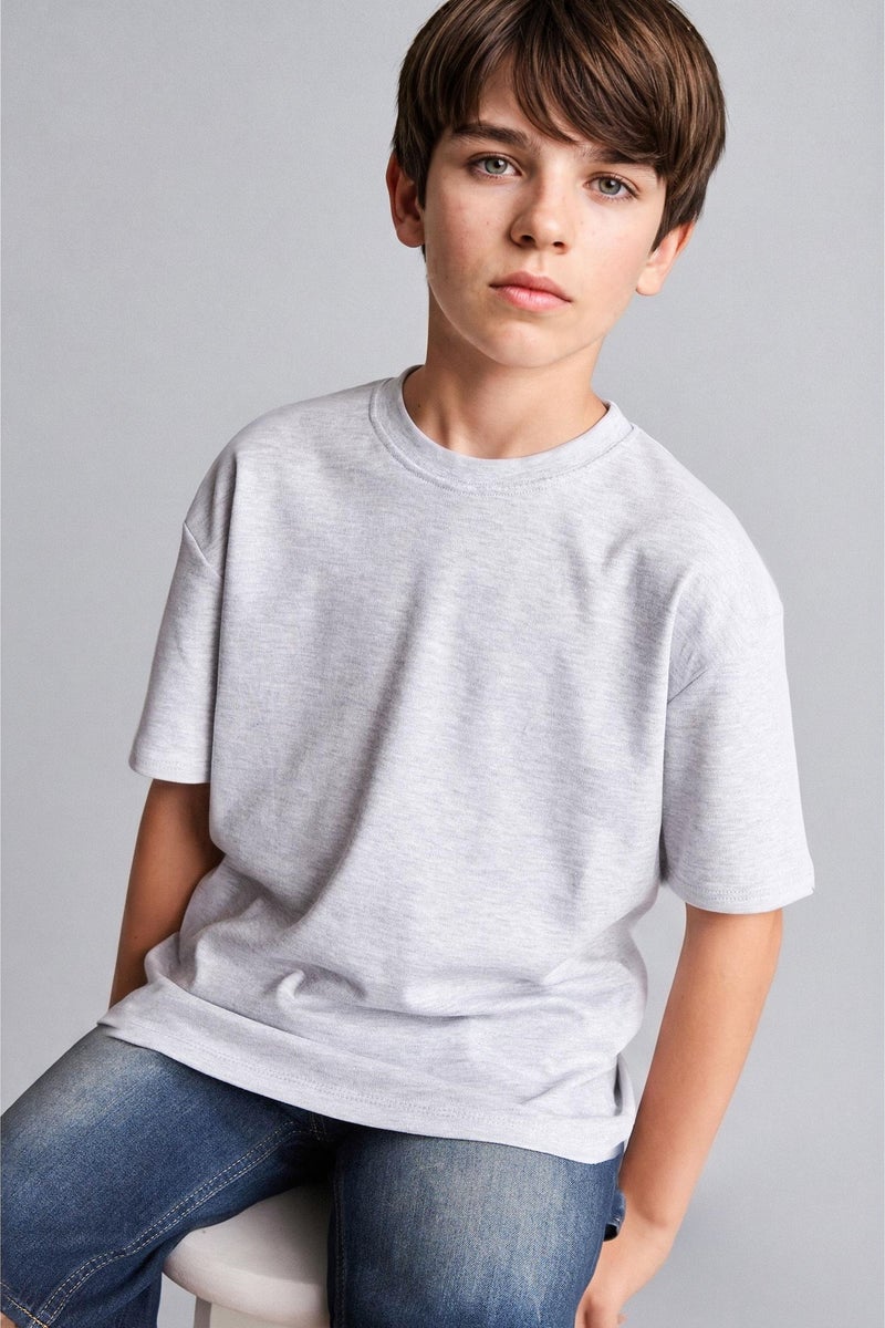 DeFacto Grey Boy Boy Oversize Crew Neck Basic T-Shirt Casual - Image 1