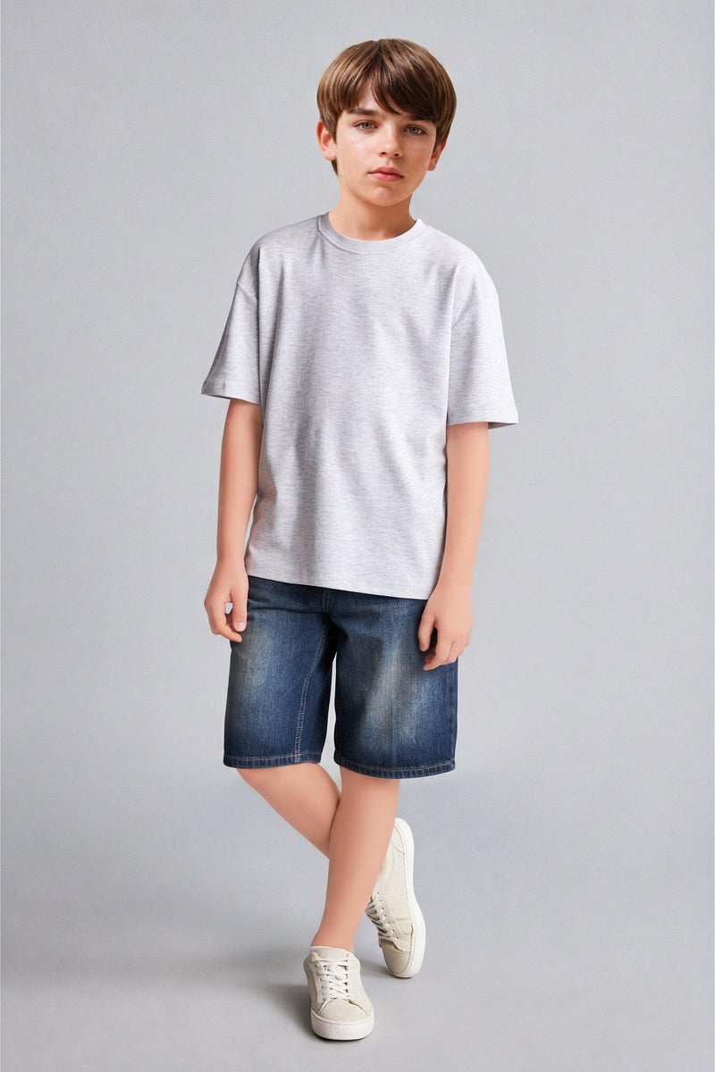 DeFacto Grey Boy Boy Oversize Crew Neck Basic T-Shirt Casual - Image 2