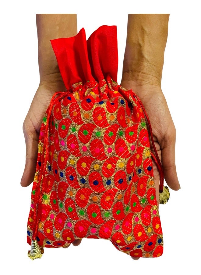 KRIWIN Pack of 10 pcs Big Size Brocade Red Potli Gift Bags (23 X 18 cm) 500 gr capacity - Image 5