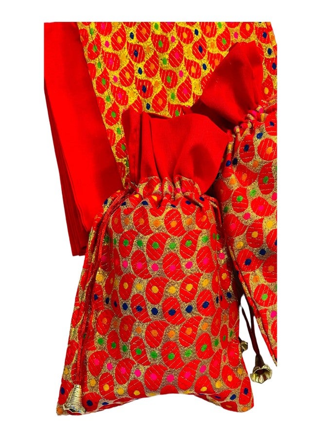 KRIWIN Pack of 10 pcs Big Size Brocade Red Potli Gift Bags (23 X 18 cm) 500 gr capacity - Image 4