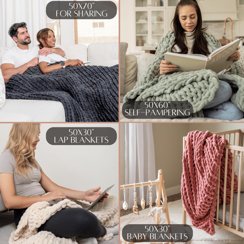 SAMIAH LUXE Sage Green Chunky Knit Blanket Throw 50x60, Chenille Chunky Knit Throw Blanket for Living Room Decor or Boho Decor, Thick Yarn Knitted Blankets for Couch or Bed, Knitted Crochet Blankets - Image 3