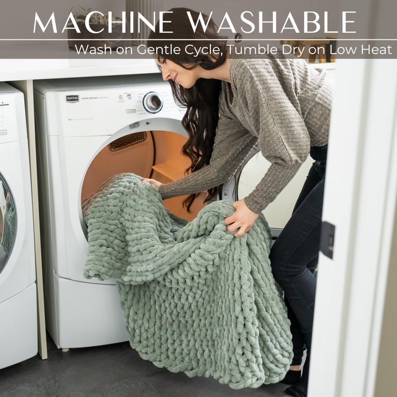 SAMIAH LUXE Sage Green Chunky Knit Blanket Throw 50x60, Chenille Chunky Knit Throw Blanket for Living Room Decor or Boho Decor, Thick Yarn Knitted Blankets for Couch or Bed, Knitted Crochet Blankets - Image 4