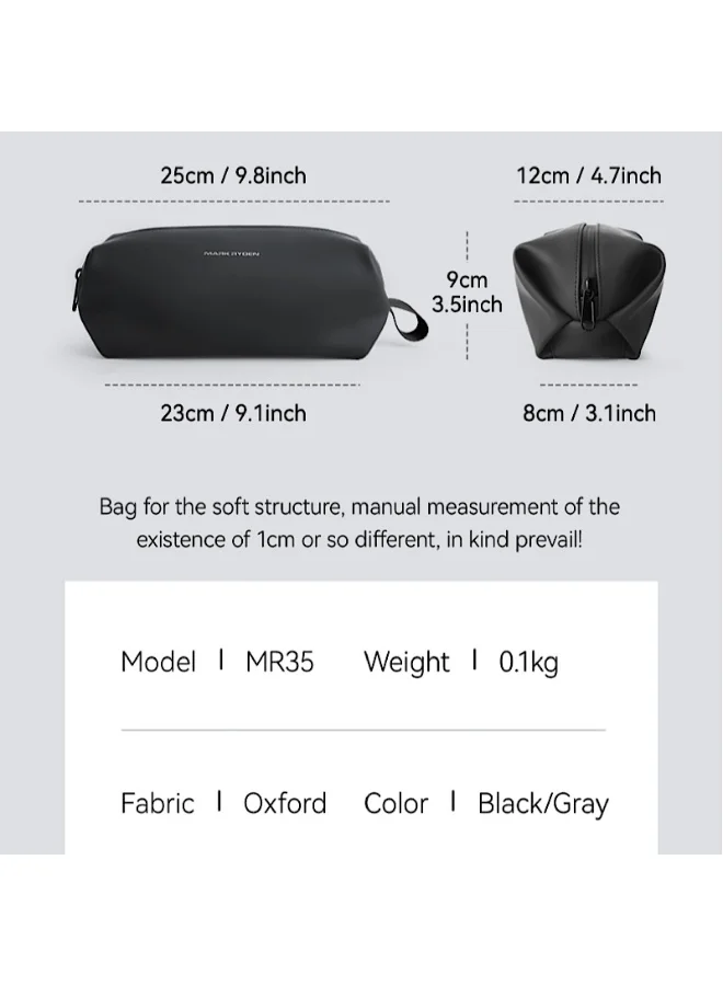 MARK RYDEN Mark Ryden MR-35 Grey Travel Organizer Pouch – Lightweight Oxford Waterproof Tech Bag with Wrist Strap – Minimalist Storage for Cables, Gadgets, and Accessories