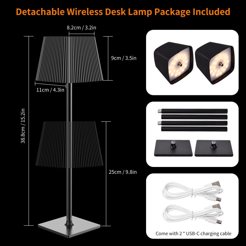 LED Desk Lamp: 2 Pack Black Metal Touch Control Dimmable 3 Colour Temperature - 4000mAh Rechargeable Non-Flicker Light for Home Office Bedroom Outdoor Dining - Image 5