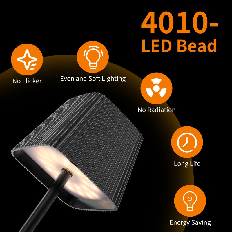 LED Desk Lamp: 2 Pack Black Metal Touch Control Dimmable 3 Colour Temperature - 4000mAh Rechargeable Non-Flicker Light for Home Office Bedroom Outdoor Dining - Image 4
