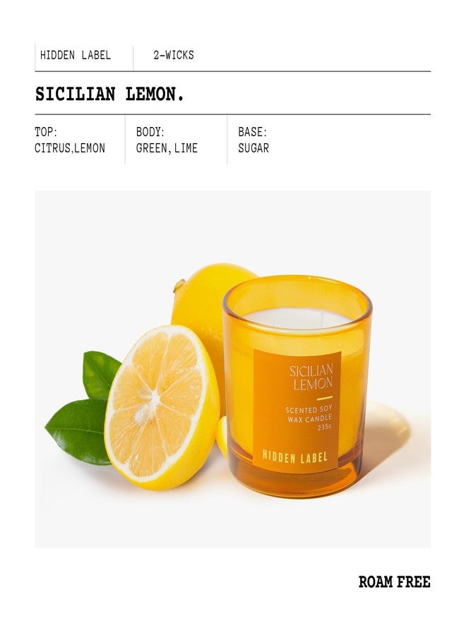 Hidden Label شمعة معطرة برائحة الليمون الصقلي، 8.3 أونصة من شمع الصويا الطبيعي، شموع غير سامة معطرة للمنزل، تدوم 70 ساعة باحتراق نظيف، شمعة علاجية عطرية لتزيين المنزل وتخفيف التوتر والاسترخاء - Image 2