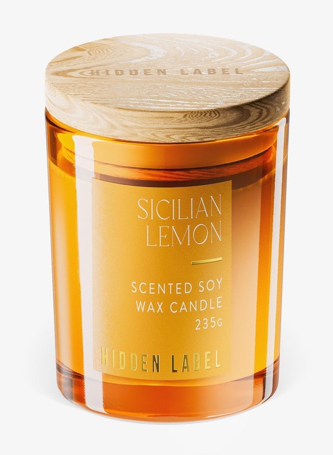Hidden Label شمعة معطرة برائحة الليمون الصقلي، 8.3 أونصة من شمع الصويا الطبيعي، شموع غير سامة معطرة للمنزل، تدوم 70 ساعة باحتراق نظيف، شمعة علاجية عطرية لتزيين المنزل وتخفيف التوتر والاسترخاء - Image 1