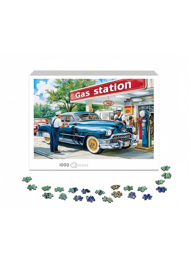1000 قطعة من الألغاز لجمهور البالغين، لغز محطة البنزين للبالغين والأطفال وكبار السن، لغز بأسلوب قديم 1000 قطعة، هدية ل، ديكور منزلي، متعة للترفيه العائلي - Image 2
