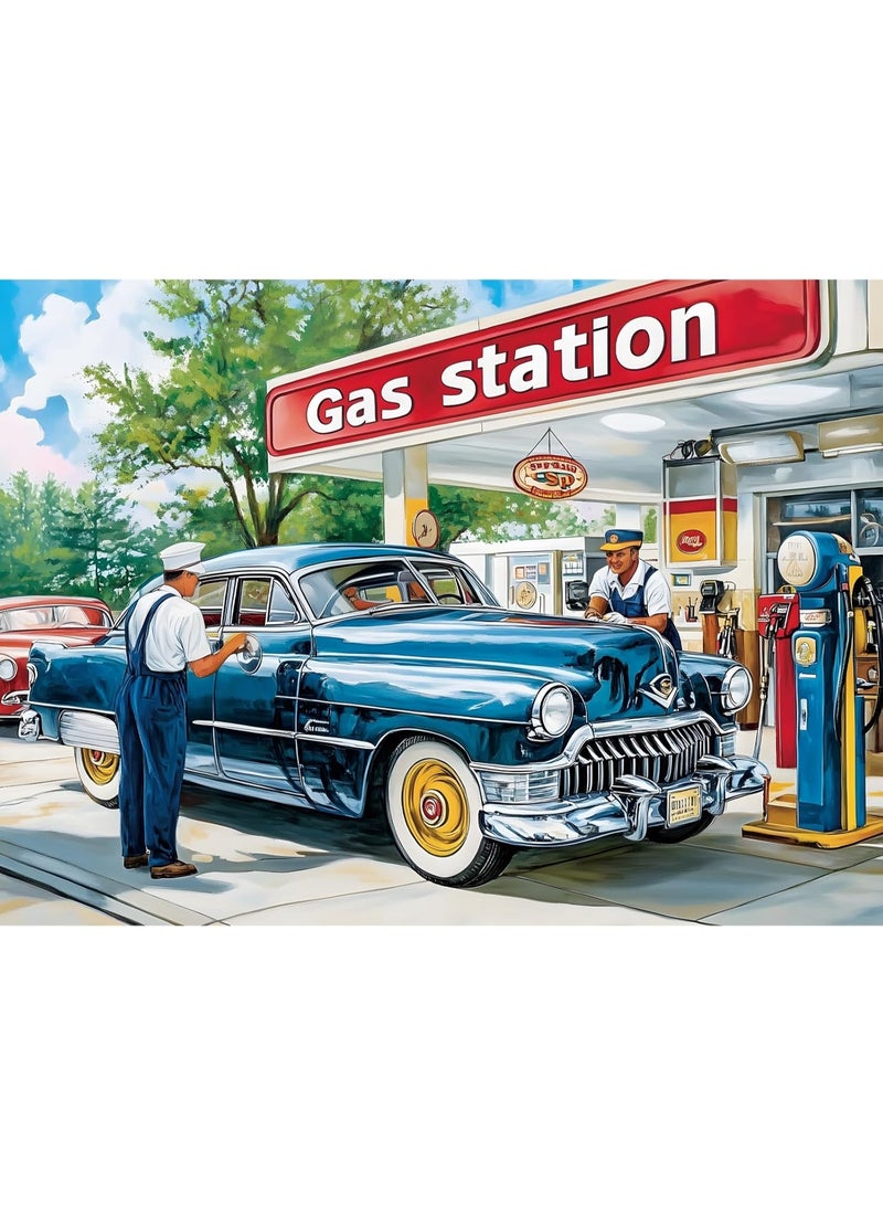 1000 قطعة من الألغاز لجمهور البالغين، لغز محطة البنزين للبالغين والأطفال وكبار السن، لغز بأسلوب قديم 1000 قطعة، هدية ل، ديكور منزلي، متعة للترفيه العائلي - Image 1