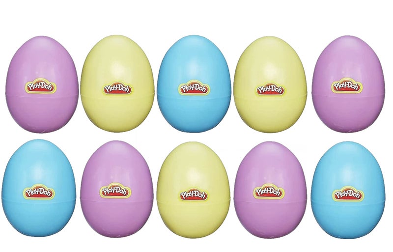 SCS Direct Easter Egg Hunt Filled Plastic Eggs- 10 Pack of 1 Oz Colorful Kids Doh- Play & Mold to Fun Dough Shapes -Candy Alternative for Bunny Basket Stuffers, Pinata Toys, Kids Party Favors- Non-Toxic, Ages 2+ - Image 2