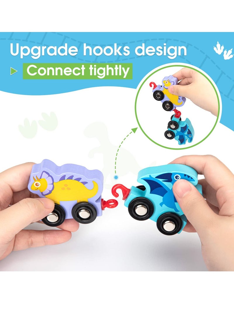 SYOSI 11 PCS Toy Cars for 1 2 3 Year Old Boy Girls Gifts, with Wooden Dinosaur Train Cars with Numbers,Educational Toy Train Set for 2 3 4 Year Old Birthday Gifts Baby Toys 12 18 Months for Infant Toddler  - Image 4