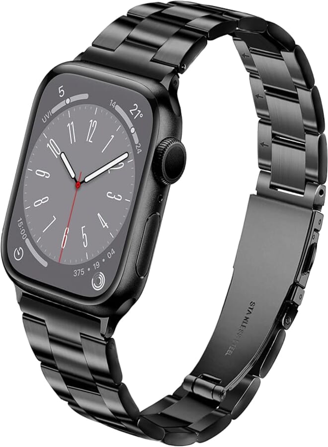 Mazuboho Upgraded No Tools Needed Metal Band Compatible with Apple Watch Band, 100% Stainless Steel, Slim Adjustable Wristband for iWatch Band Series 8/7/6/5/4/3/2/1/SE/Ultra Men