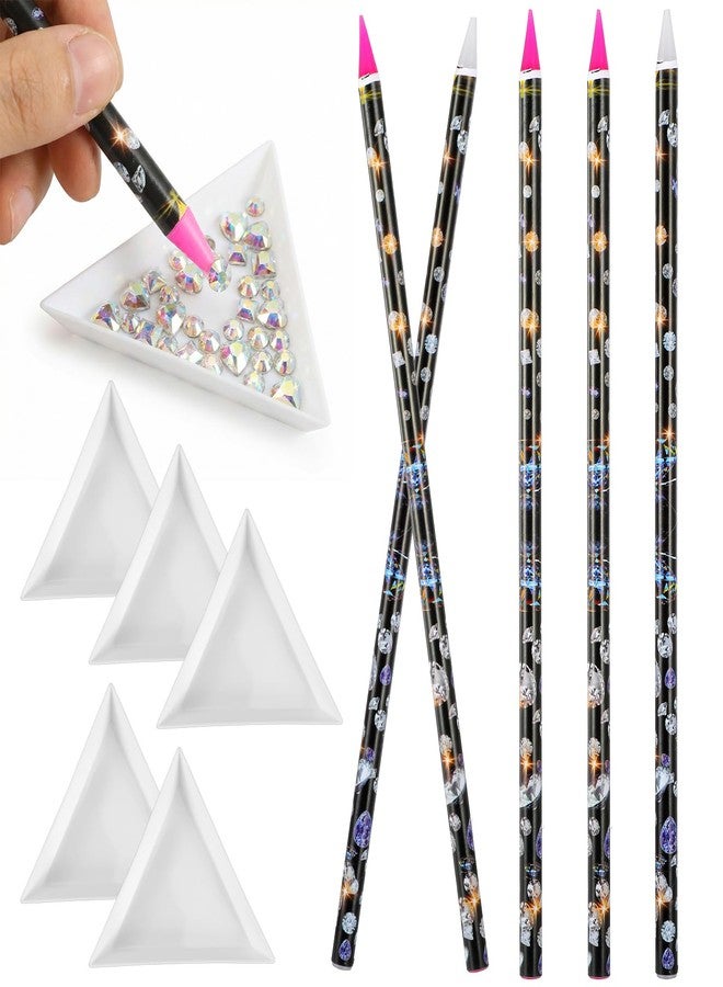 HaiFafafaing 10pcs Wax Pencil for Rhinestones with Tray 5 Rhinestone Pen Picker Tool Kit Self Adhesive Picker Pencil Nail Dotting Wax Pen and 5 Rhinestones Trays Tools for Nail Art Painting - Image 1