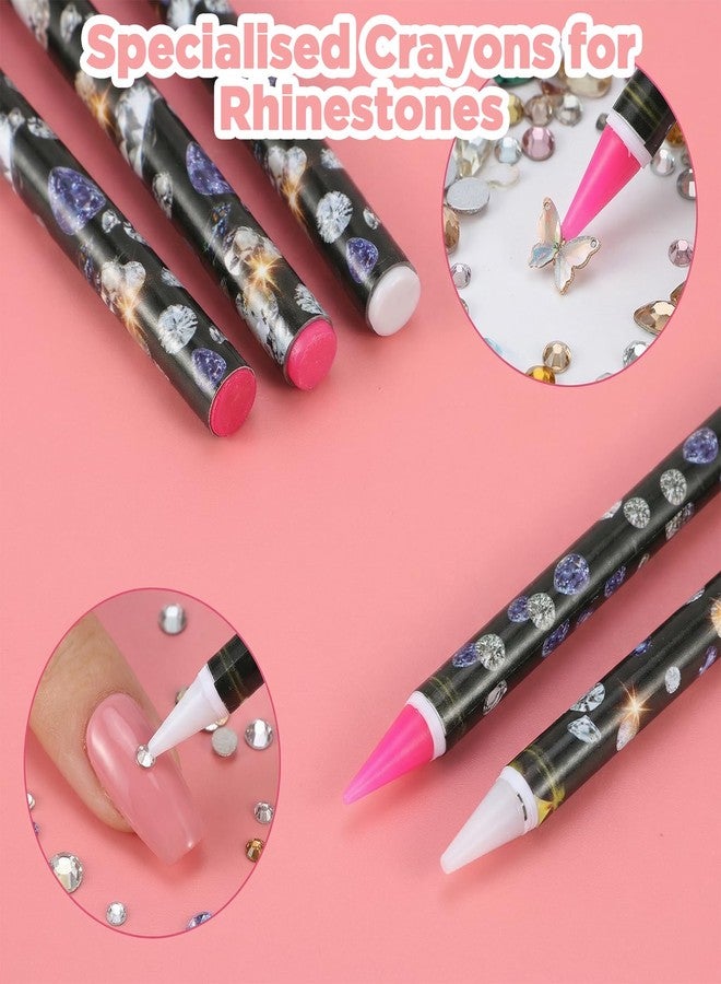 HaiFafafaing 10pcs Wax Pencil for Rhinestones with Tray 5 Rhinestone Pen Picker Tool Kit Self Adhesive Picker Pencil Nail Dotting Wax Pen and 5 Rhinestones Trays Tools for Nail Art Painting - Image 3