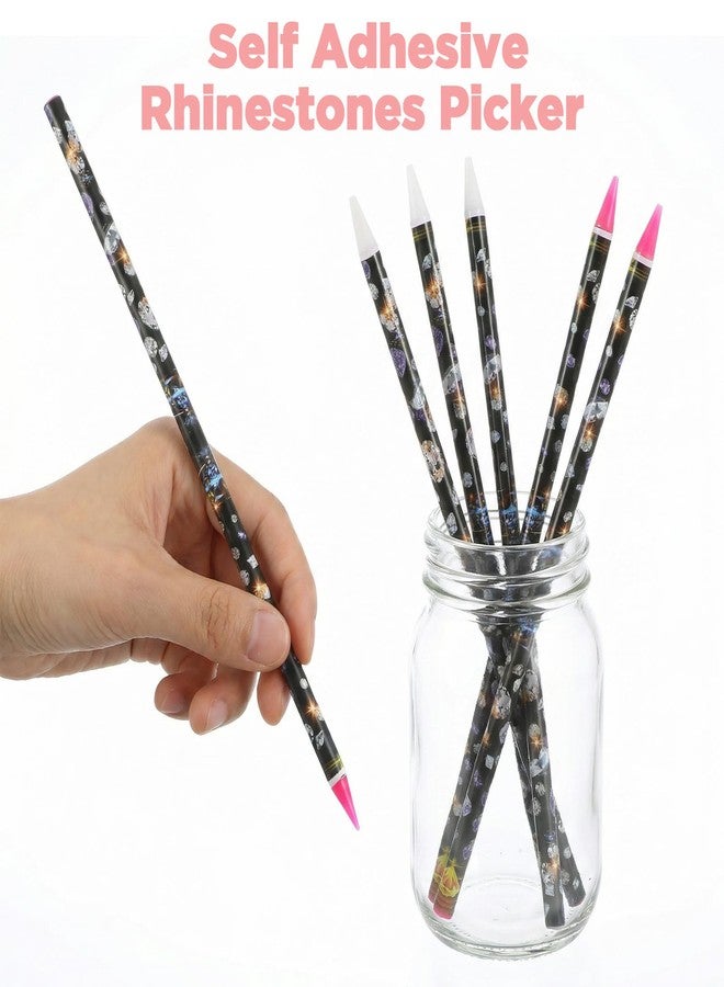 HaiFafafaing 10pcs Wax Pencil for Rhinestones with Tray 5 Rhinestone Pen Picker Tool Kit Self Adhesive Picker Pencil Nail Dotting Wax Pen and 5 Rhinestones Trays Tools for Nail Art Painting - Image 4