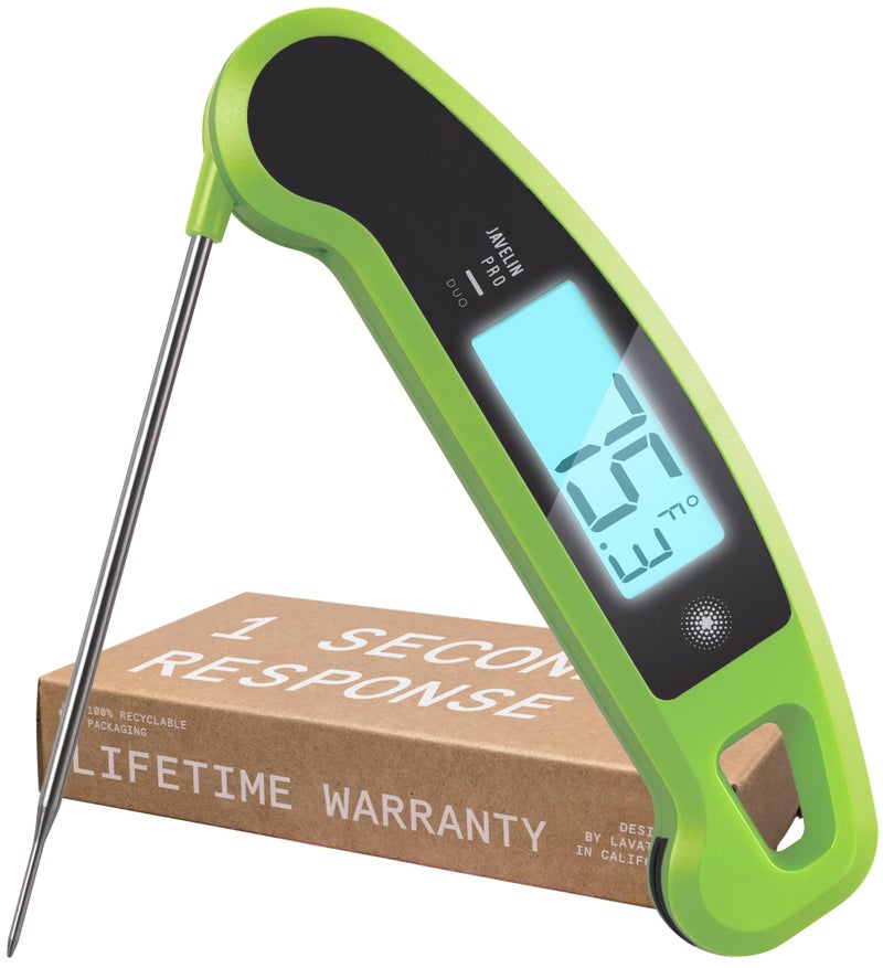 Lavatools Javelin PRO Duo UltraFast 1Second Professional Digital Instant Read Meat Thermometer for Grill and Cooking AutoRotating Backlit Display IP65 Water Resistant NSF Certified  Wasabi