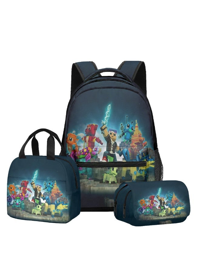 ماين كرافت جديد ماين كرافت على ظهره حقيبة الغداء طبقة مزدوجة مقلمة ثلاث قطع دعوى الرجال والنساء الترفيه الرياضة حقيبة السفر طالب حقيبة المدرسة - Image 1