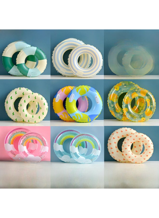 Generic - Thickened Children's Striped Adult Swimming Ring Inflatable Underarm Ring Net Red Floating Ring Double Airbag Swimming Ring-Outer Diameter After Inflation:70#(suitable For 5-9 Years Old)-Inside Diameter After Inflation:Blue Sequin Clouds Thick Circle - Image 1