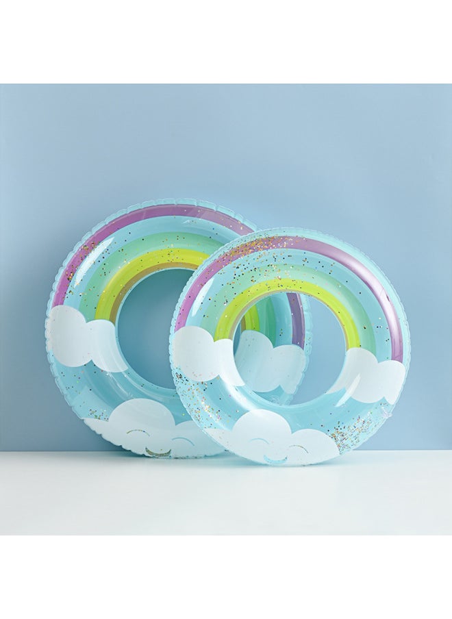 Generic - Thickened Children's Striped Adult Swimming Ring Inflatable Underarm Ring Net Red Floating Ring Double Airbag Swimming Ring-Outer Diameter After Inflation:70#(suitable For 5-9 Years Old)-Inside Diameter After Inflation:Blue Sequin Clouds Thick Circle - Image 1