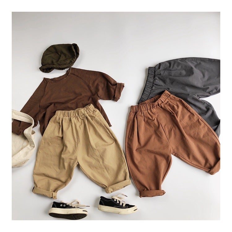 Basic Cotton Casual Pants for Children – High Waist Woven Trousers for Boys and Girls - Image 2