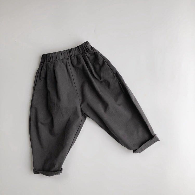 Basic Cotton Casual Pants for Children – High Waist Woven Trousers for Boys and Girls - Image 1
