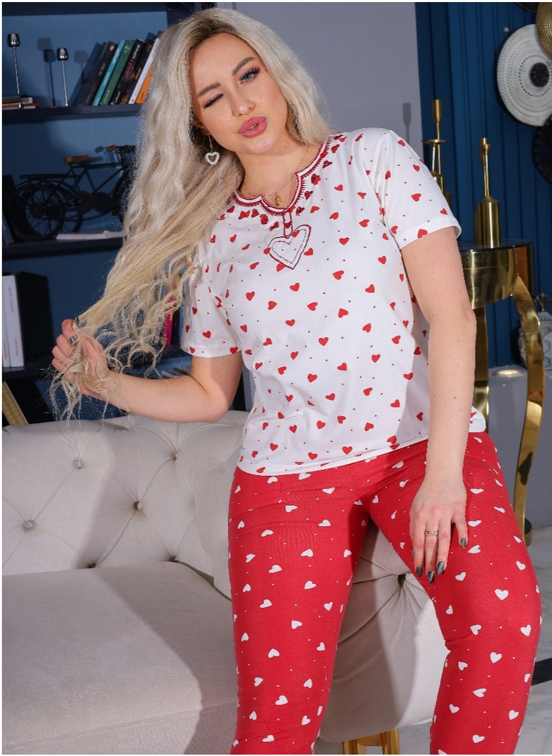 Star Tex - Womens Pajama Set - Pajamas for Women Summer - 2 Piece Pants and T-Shirt Embroidery Set - Different Graphic Patterns and Specially Designed for Comfort and Cooling in Sleep - Image 1