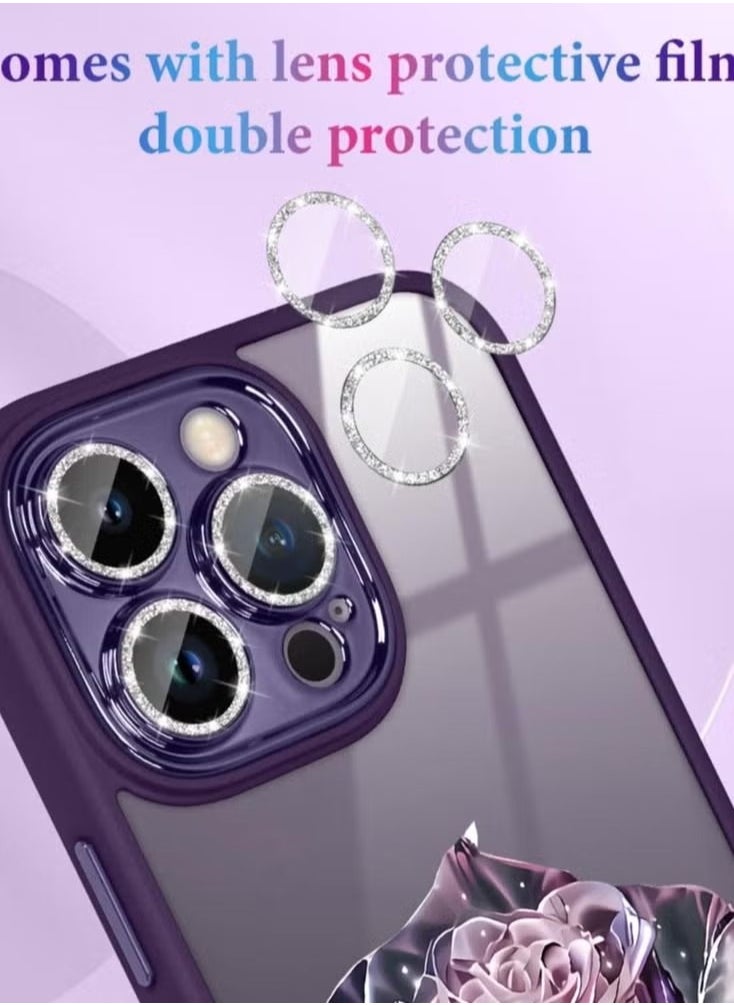 Generic - for iPhone 14 Pro Max Phone Case, Clear with Floral Pattern Design, Shockproof Protective Cover, with Glitter Camera Lens Protector, for Women Girls - Image 1