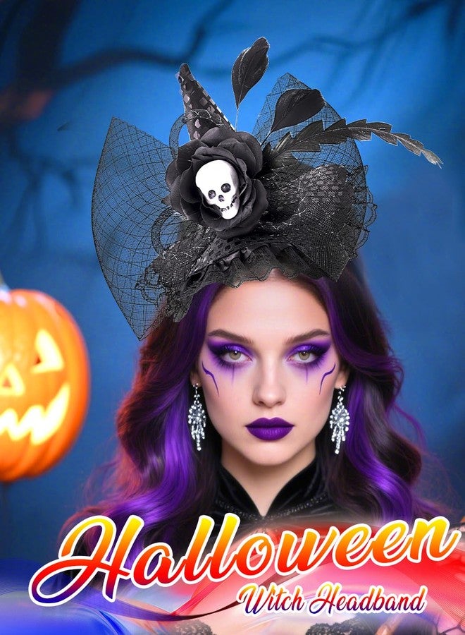 Urieo Witch Hat Headband Halloween Skull Costume Hair Accessories for Women - Image 5