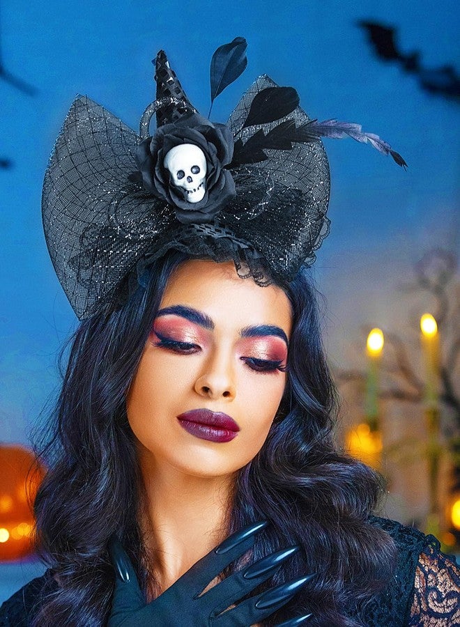 Urieo Witch Hat Headband Halloween Skull Costume Hair Accessories for Women - Image 4