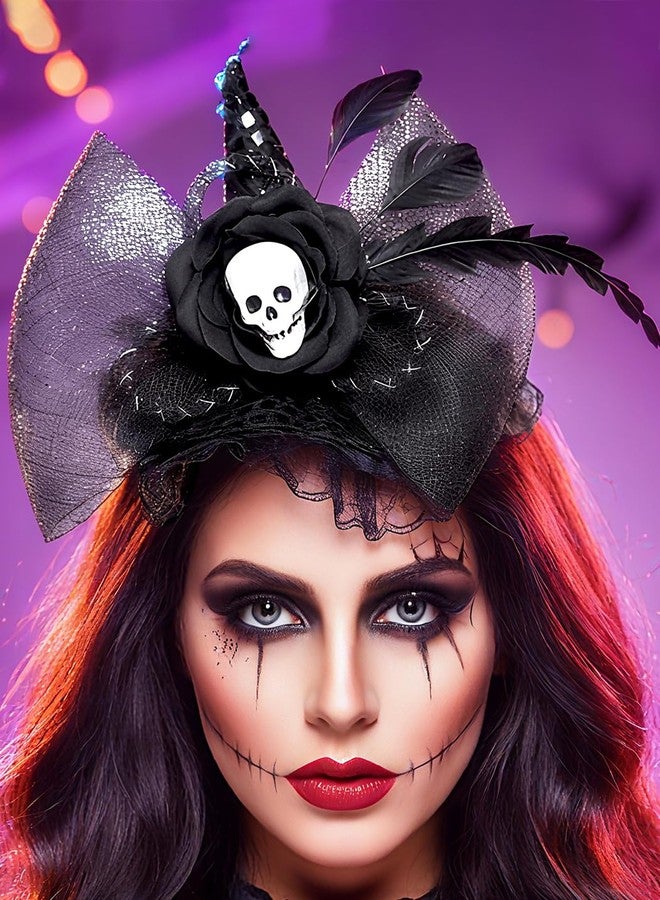 Urieo Witch Hat Headband Halloween Skull Costume Hair Accessories for Women - Image 2