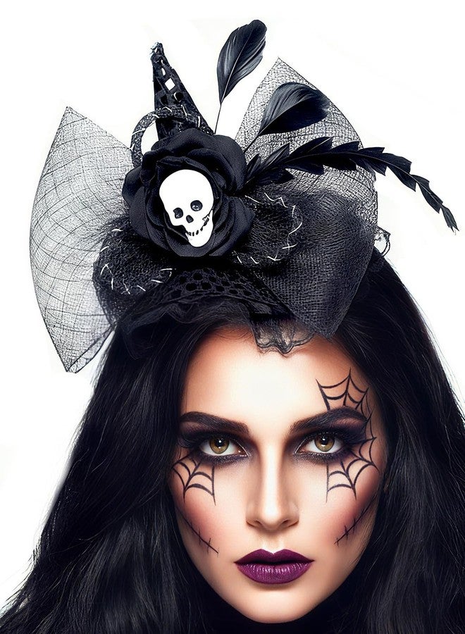 Urieo Witch Hat Headband Halloween Skull Costume Hair Accessories for Women - Image 1