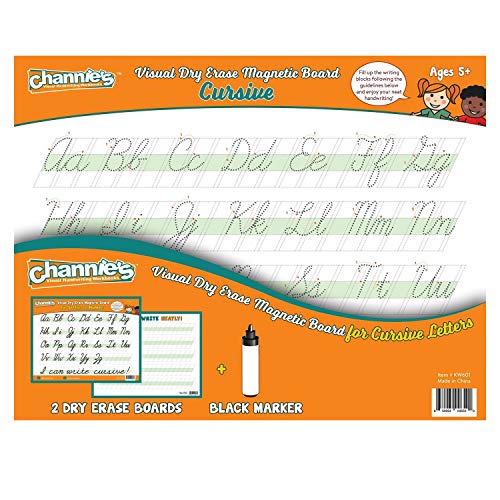 Channie's Visual Dry Erase Magnetic Alphabet Tracing Board for Cursive Letter, Practical Portable Cursive Magnet Tracing Board for Kids, with Color-Coded Blocks & Black Marker, 2 Pack - Image 1