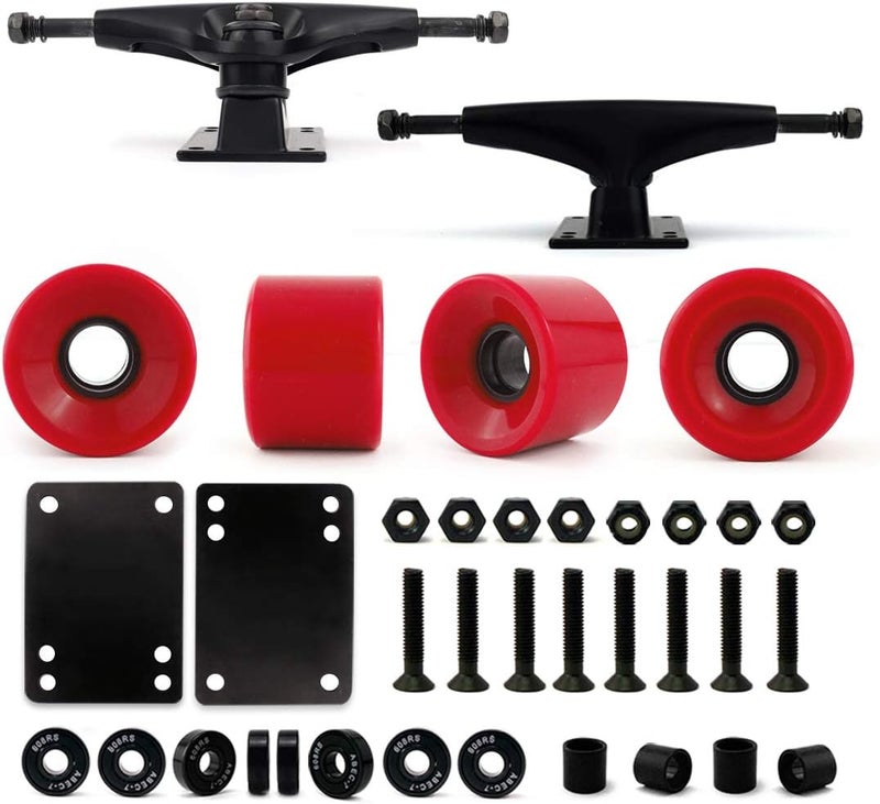 VJ Skateboard Truck and Wheel, 5.0 Skateboard Trucks 127mm Trucks w/Skateboard Cruiser Wheel 60mm, Skateboard Bearings, Skateboard Screws, Skateboard Riser Pads - Image 1