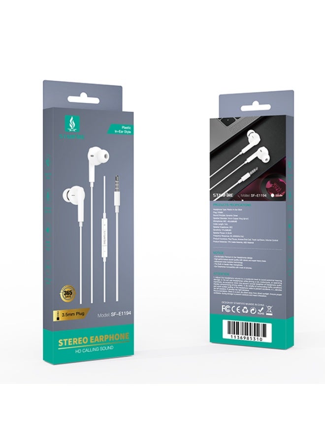 Starfire 3.5mm Wired Earphones with 14mm Dynamic Driver and In-line Mic White/Black Stereo In-ear Headphones - Image 4