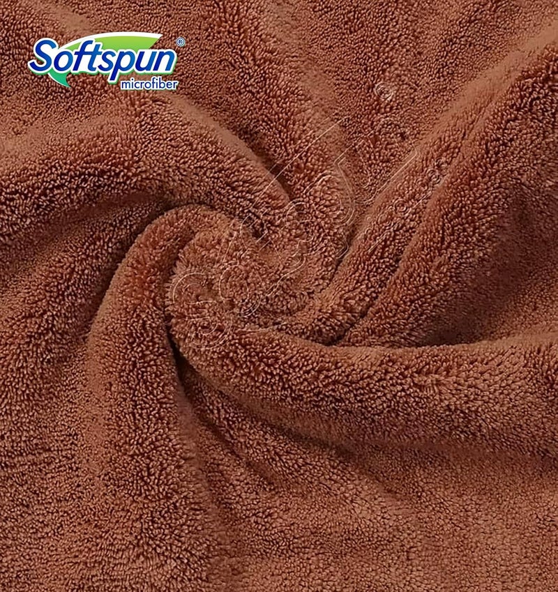 سوفتسبون مناديل تنظيف من القطن الدقيق من نوع SOFTSPUN، مقاس 40x60 سم، مجموعة من 5 قطع، سمك 380 جرام (لون بني). مناديل متعددة الاستخدامات، سميكة وخالية من الشعيرات الزائدة والبقع. - Image 3