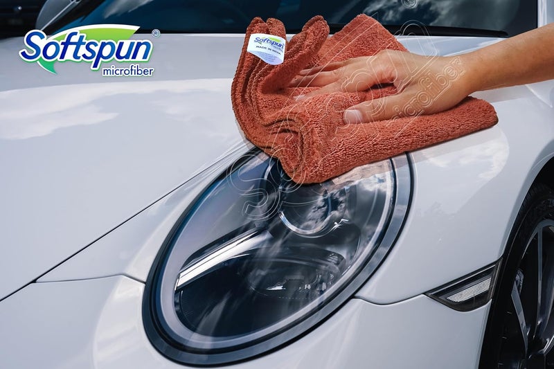 سوفتسبون مناديل تنظيف من القطن الدقيق من نوع SOFTSPUN، مقاس 40x60 سم، مجموعة من 5 قطع، سمك 380 جرام (لون بني). مناديل متعددة الاستخدامات، سميكة وخالية من الشعيرات الزائدة والبقع. - Image 4