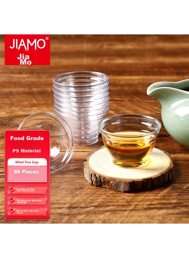 Jiamo Aviation Cups 80 Pieces, Disposable Tea Cups 60ml, Thick Plastic Small Wine Gl, Transparent For Tasting, Drinking Tea, And Alcohol - Image 1