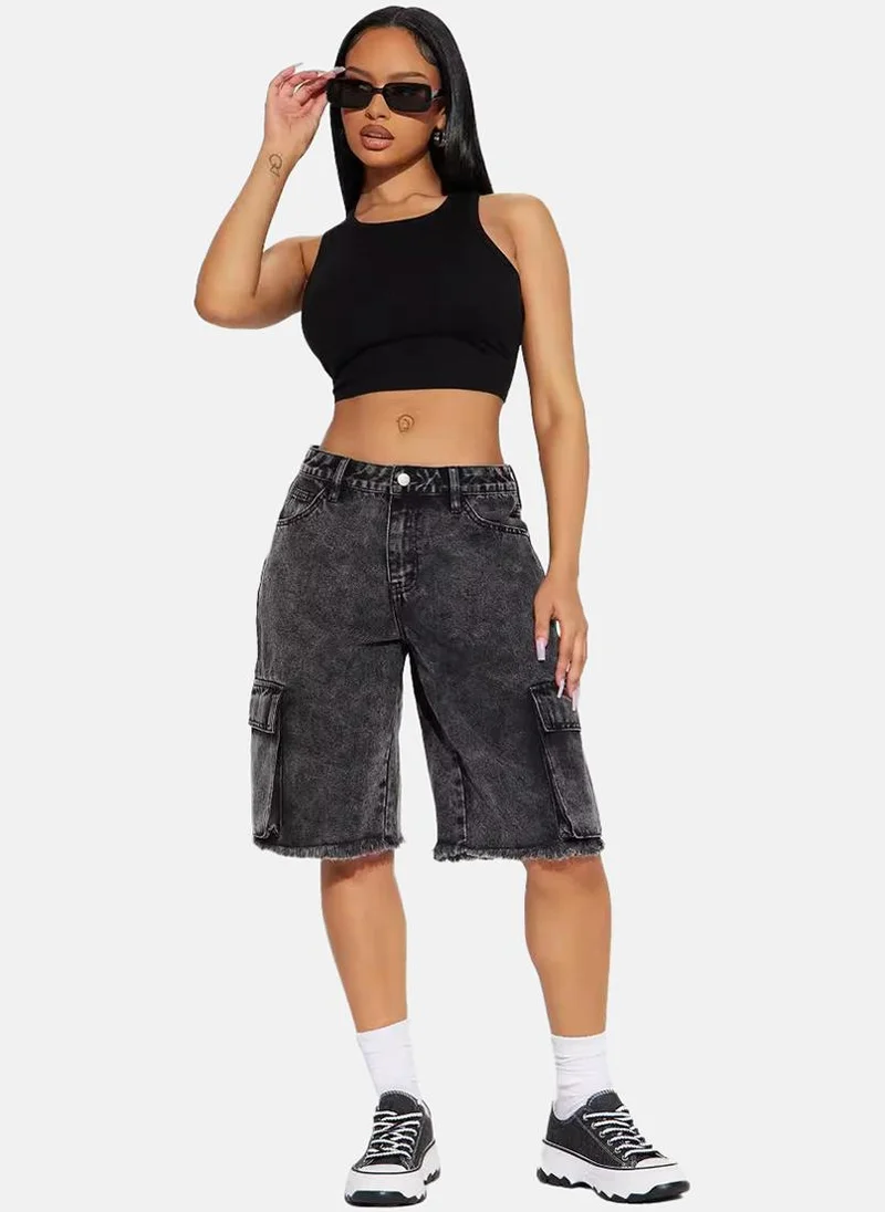 YUNIQEE Black Regular Fit Low-Rise Cargo Styles Shorts