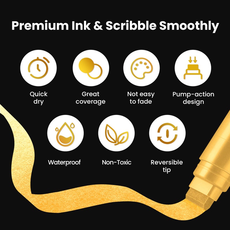 BIGTHUMB 3 Pcs Gold Jumbo Permanent Markers: 15mm Wide Tip Thick Acrylic Paint Pen Large Calligraphy Marker for Rock Painting, Poster, Sign, Canvas, Glass, Wood, Ceramic - Image 3
