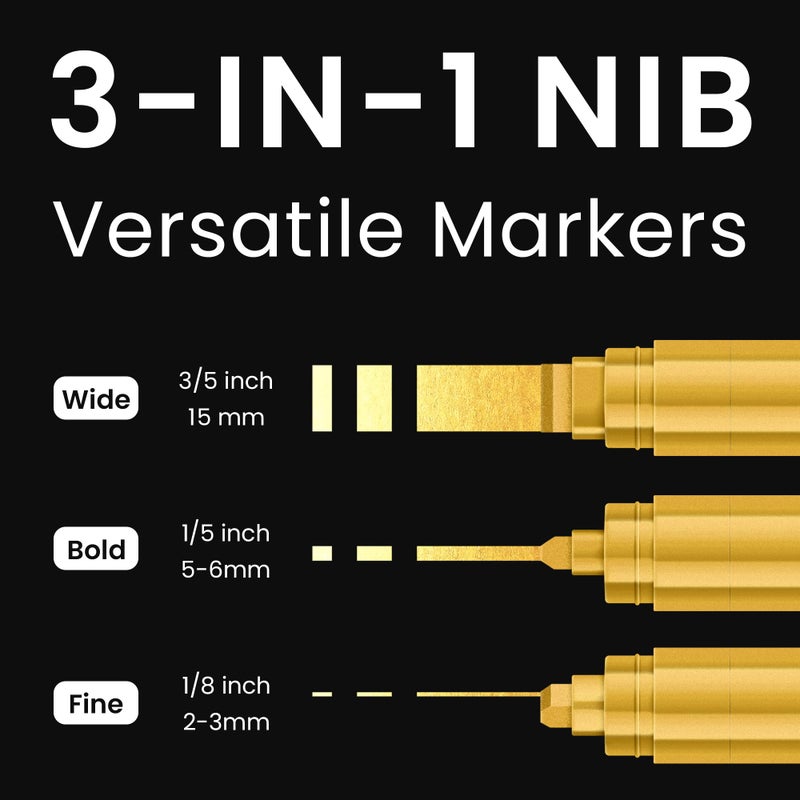 BIGTHUMB 3 Pcs Gold Jumbo Permanent Markers: 15mm Wide Tip Thick Acrylic Paint Pen Large Calligraphy Marker for Rock Painting, Poster, Sign, Canvas, Glass, Wood, Ceramic - Image 2