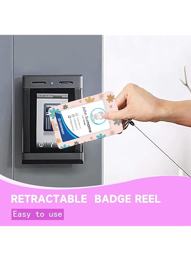 erorex Id Badge Holder With Lanyard And Retractable Badge Reel Clip Keychain Lanyard Name Card Vertical Id Protector Id Card Holder Keychain Name Badge Clip For Women Men Flower  - Image 3