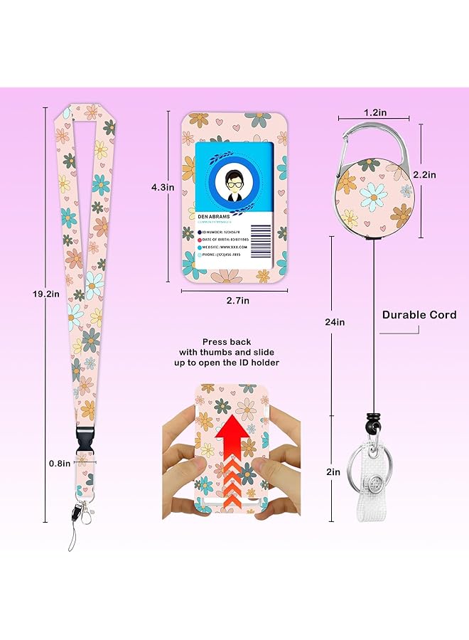 erorex Id Badge Holder With Lanyard And Retractable Badge Reel Clip Keychain Lanyard Name Card Vertical Id Protector Id Card Holder Keychain Name Badge Clip For Women Men Flower  - Image 5