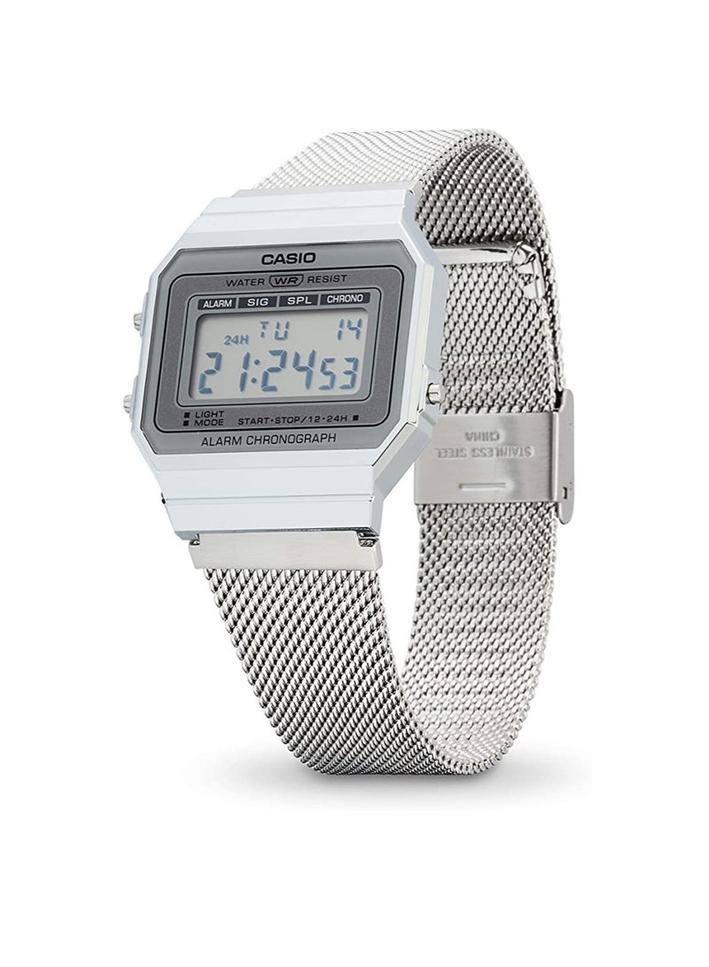 CASIO ساعة يد رقمية من الستانلس ستيل من سلسلة Vintage A-700WM-7ADF باللون الفضي - Image 4