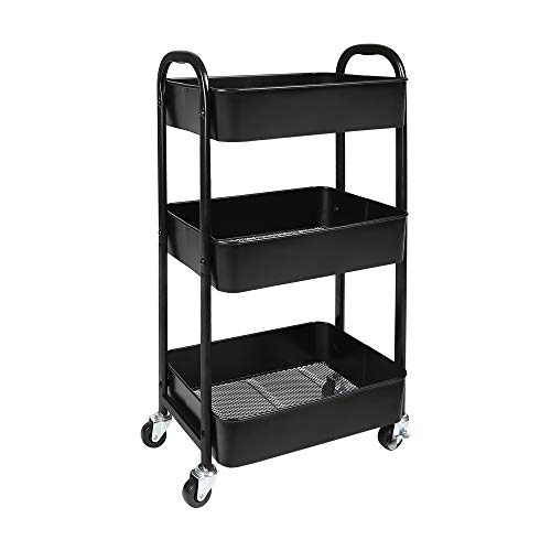 MAX Houser 3-Tier Rolling Utility Cart with Caster Wheels,Easy Assembly, for Kitchen, Bathroom (Black) - Image 1